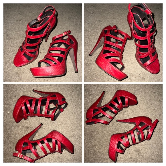 Elizabeth and James Red Manic Crocodile-effect Leather Sandals